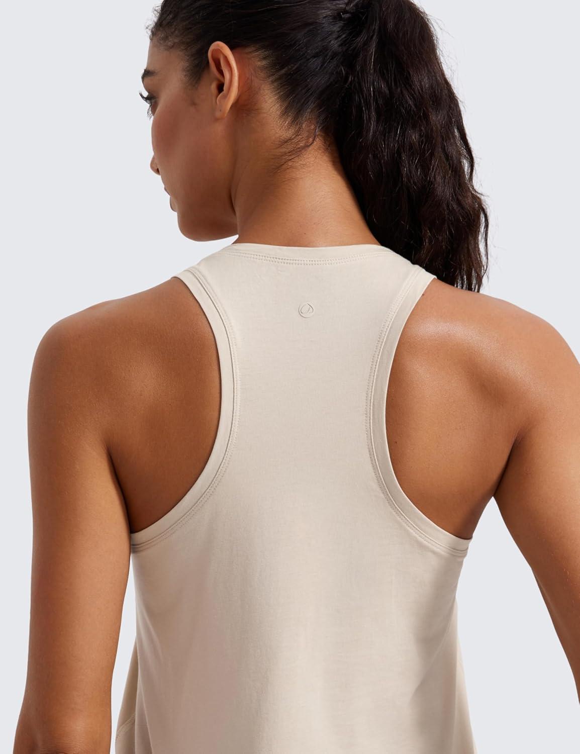 imageCRZ YOGA Pima Cotton Racerback Tank Tops for Women Workout Athletic Casual Soft Scoop Neck Sleeveless ShirtsMojave Tan