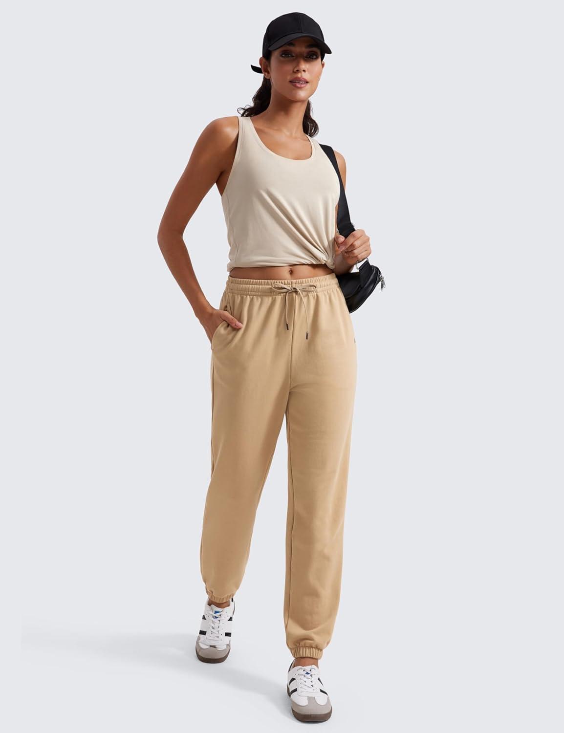 imageCRZ YOGA Pima Cotton Racerback Tank Tops for Women Workout Athletic Casual Soft Scoop Neck Sleeveless ShirtsMojave Tan