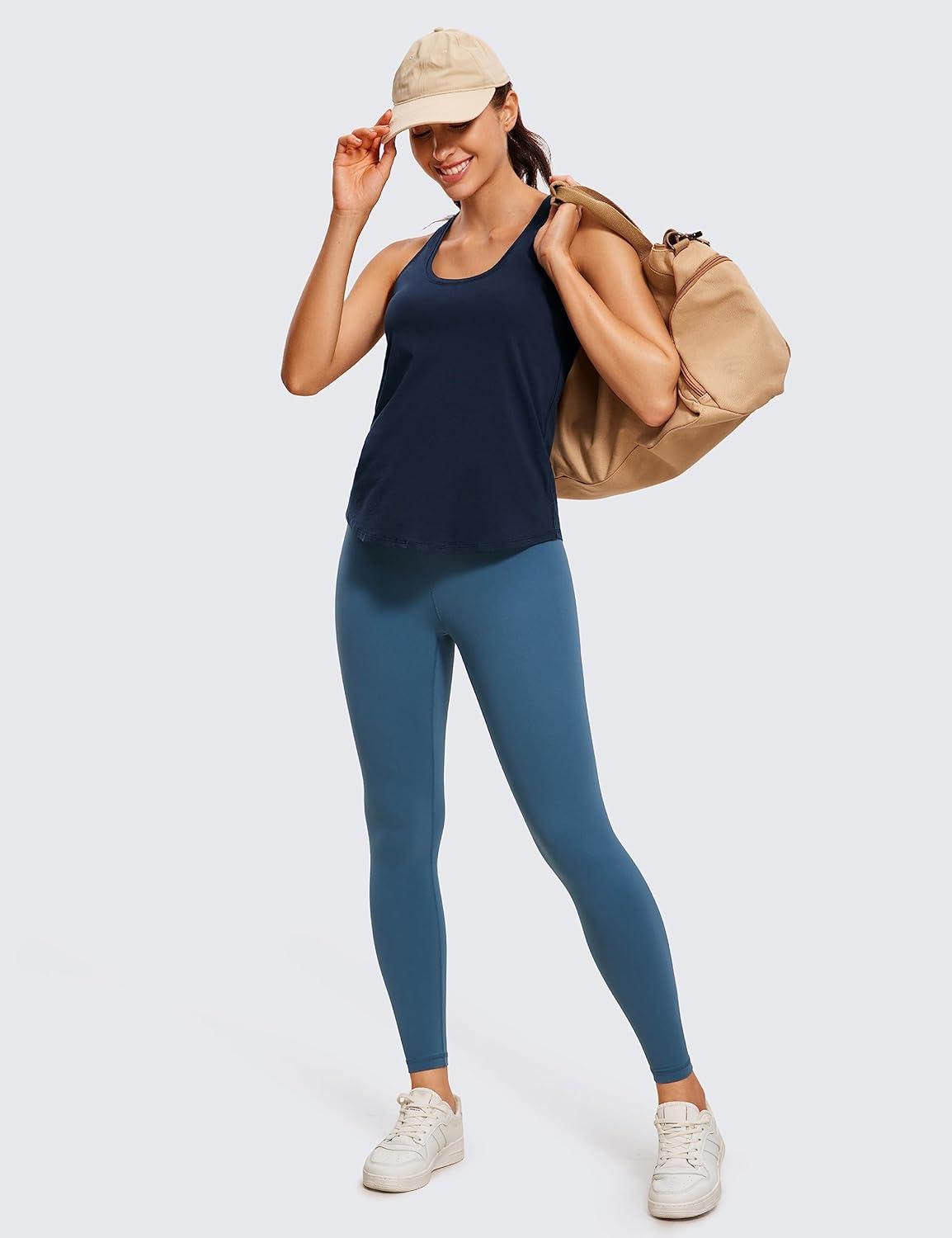 imageCRZ YOGA Pima Cotton Racerback Tank Tops for Women Workout Athletic Casual Soft Scoop Neck Sleeveless ShirtsNavy