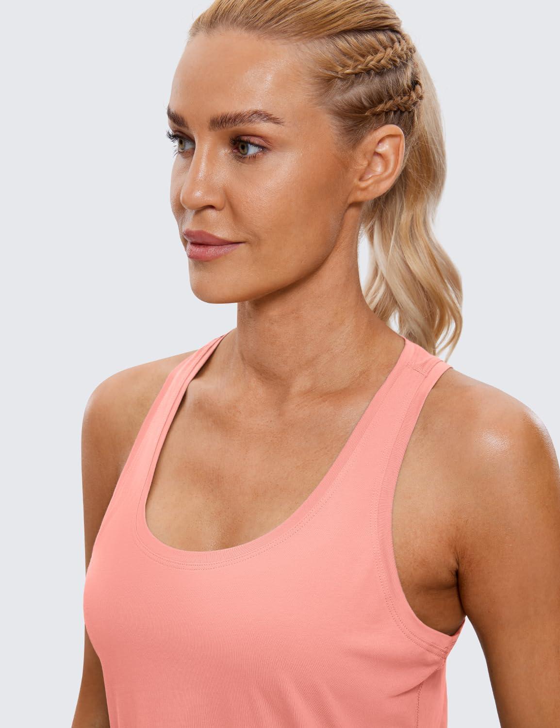 imageCRZ YOGA Pima Cotton Racerback Tank Tops for Women Workout Athletic Casual Soft Scoop Neck Sleeveless ShirtsPeach Pink