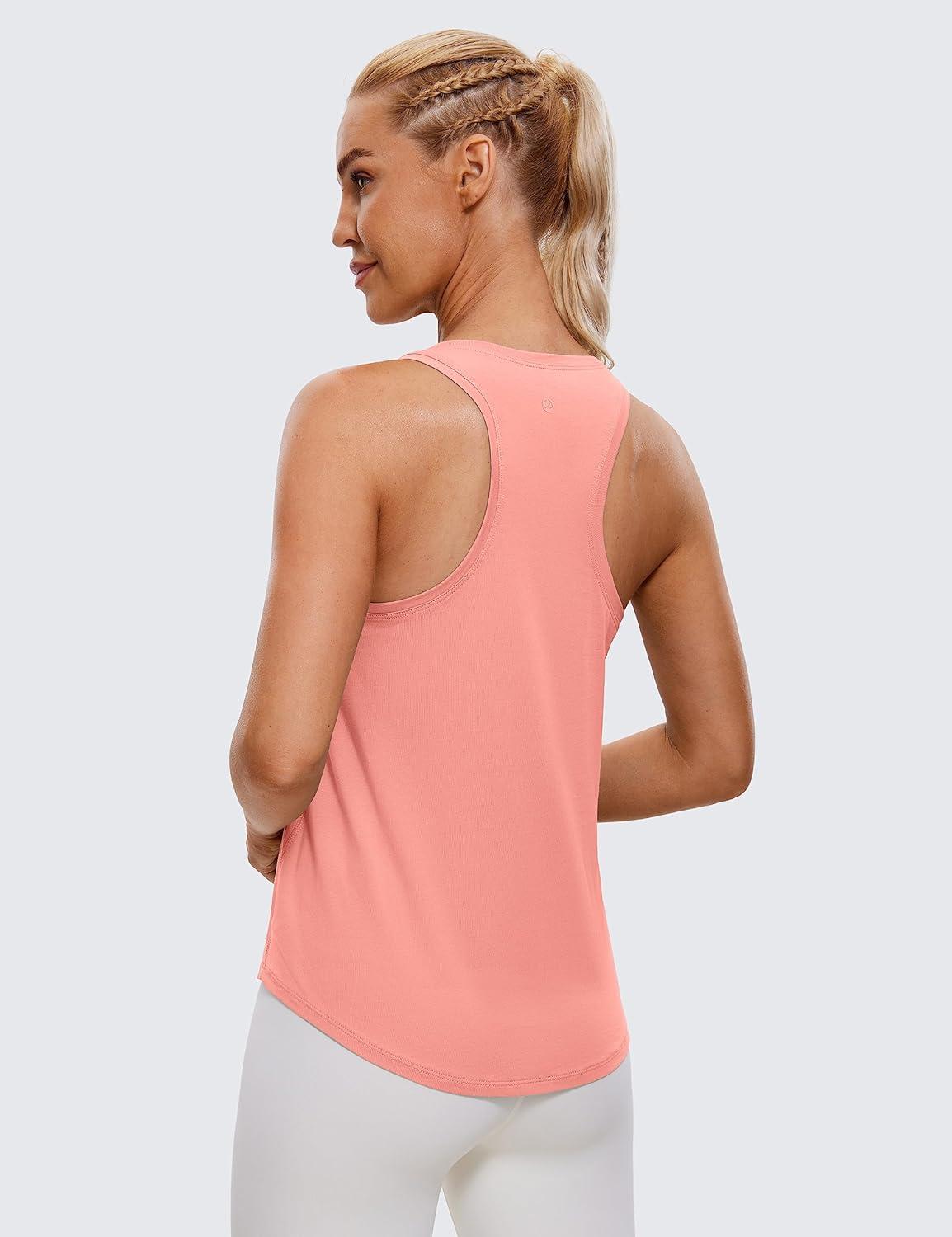 imageCRZ YOGA Pima Cotton Racerback Tank Tops for Women Workout Athletic Casual Soft Scoop Neck Sleeveless ShirtsPeach Pink