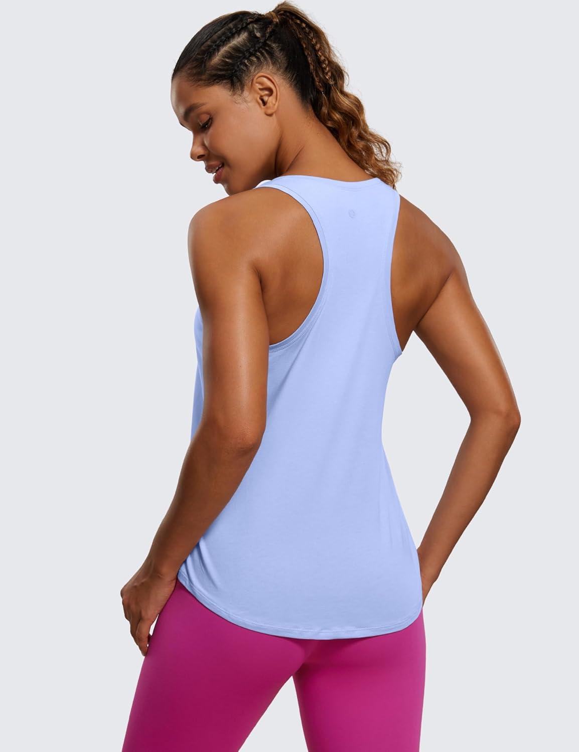 imageCRZ YOGA Pima Cotton Racerback Tank Tops for Women Workout Athletic Casual Soft Scoop Neck Sleeveless ShirtsPeriwinkle Purple