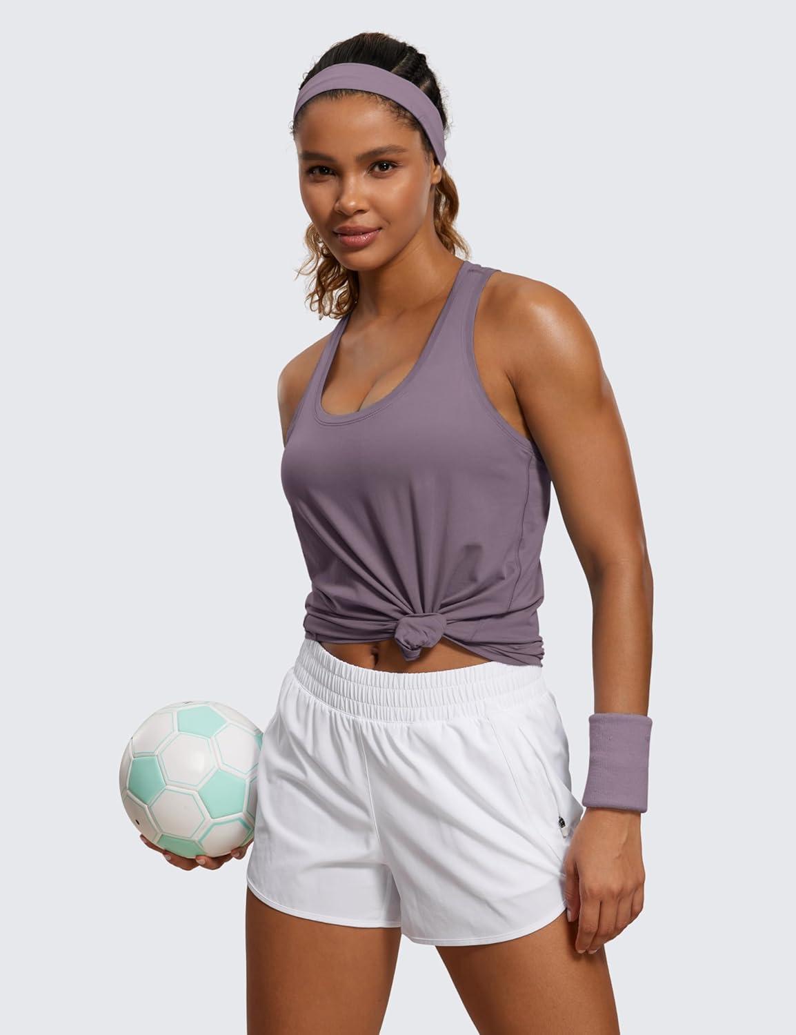 imageCRZ YOGA Pima Cotton Racerback Tank Tops for Women Workout Athletic Casual Soft Scoop Neck Sleeveless ShirtsPurple Gray