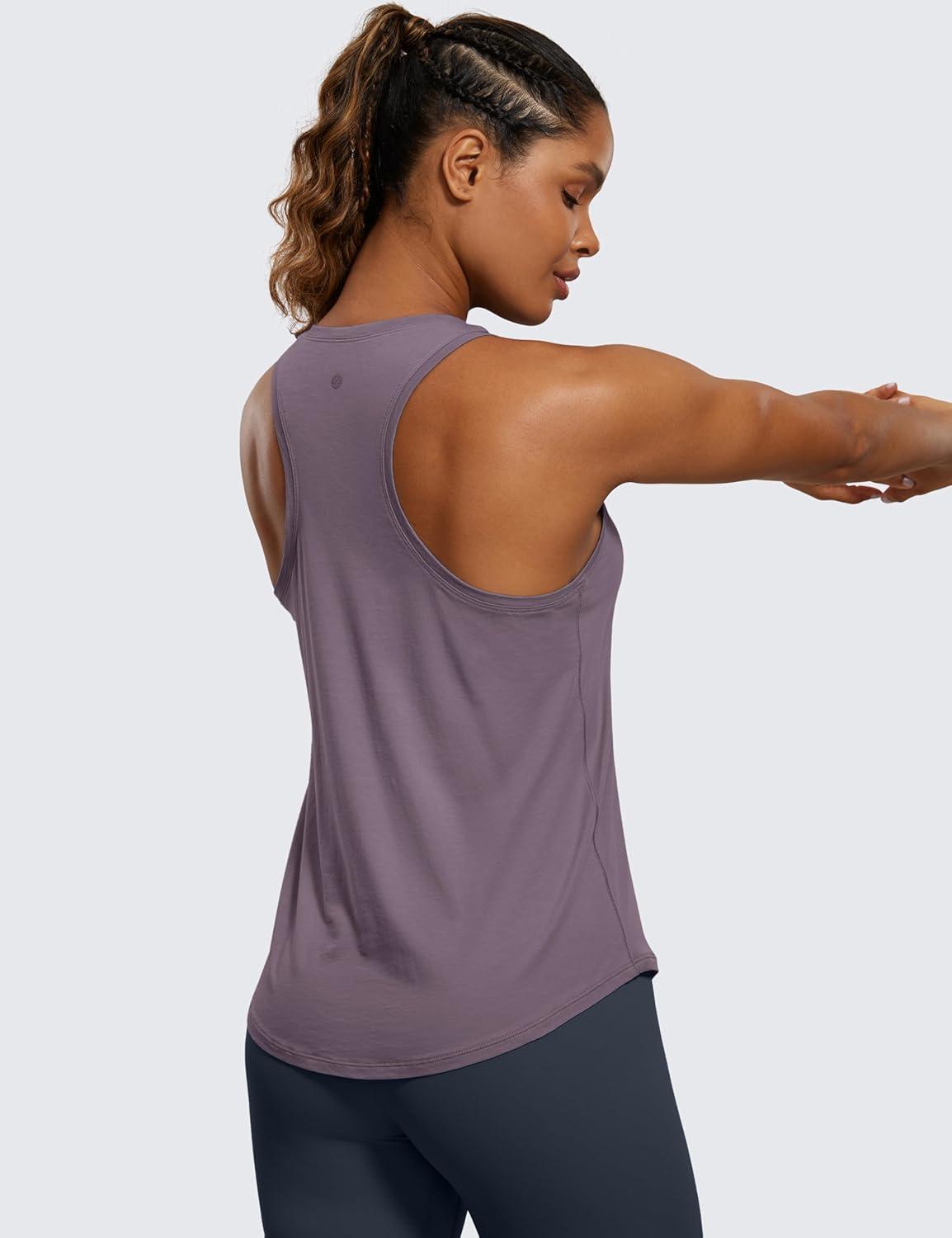 imageCRZ YOGA Pima Cotton Racerback Tank Tops for Women Workout Athletic Casual Soft Scoop Neck Sleeveless ShirtsPurple Gray