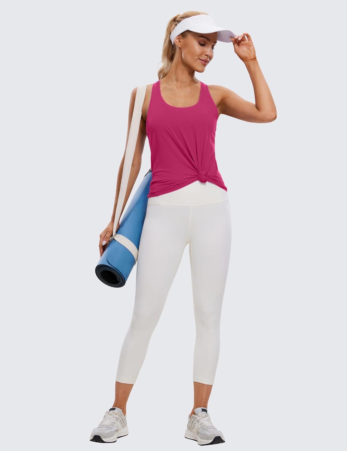 imageCRZ YOGA Pima Cotton Racerback Tank Tops for Women Workout Athletic Casual Soft Scoop Neck Sleeveless ShirtsSizzling Pink