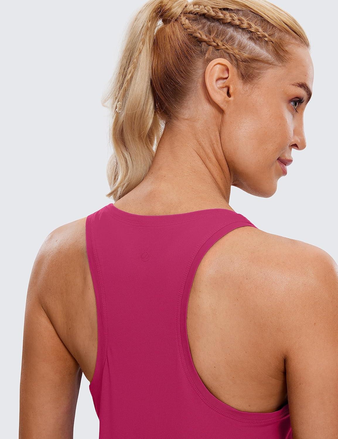 imageCRZ YOGA Pima Cotton Racerback Tank Tops for Women Workout Athletic Casual Soft Scoop Neck Sleeveless ShirtsSizzling Pink