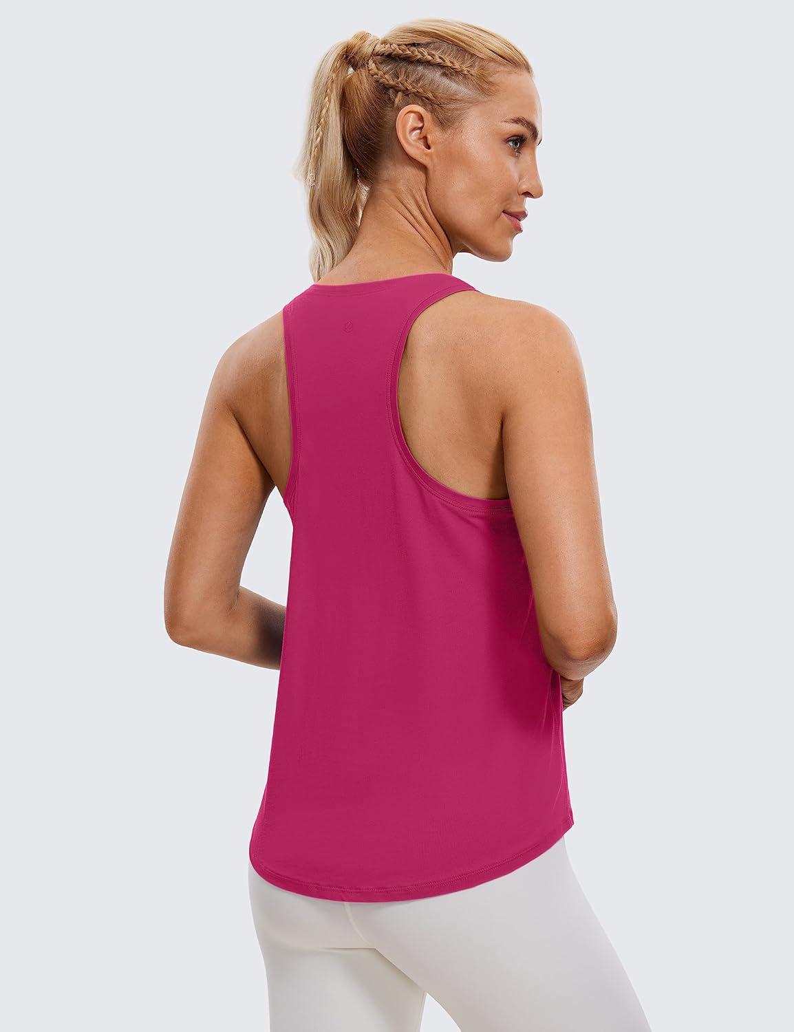 imageCRZ YOGA Pima Cotton Racerback Tank Tops for Women Workout Athletic Casual Soft Scoop Neck Sleeveless ShirtsSizzling Pink
