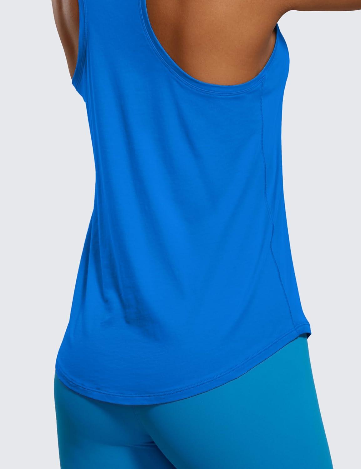 imageCRZ YOGA Pima Cotton Racerback Tank Tops for Women Workout Athletic Casual Soft Scoop Neck Sleeveless ShirtsSparkle Blue