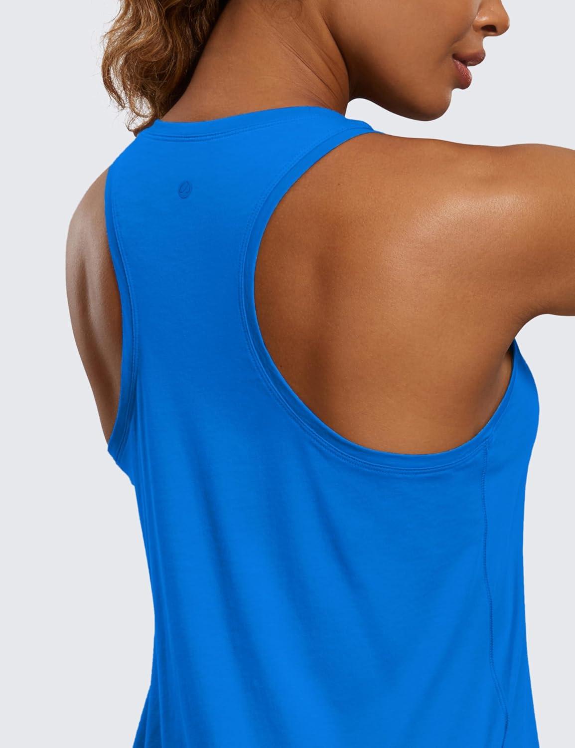 imageCRZ YOGA Pima Cotton Racerback Tank Tops for Women Workout Athletic Casual Soft Scoop Neck Sleeveless ShirtsSparkle Blue