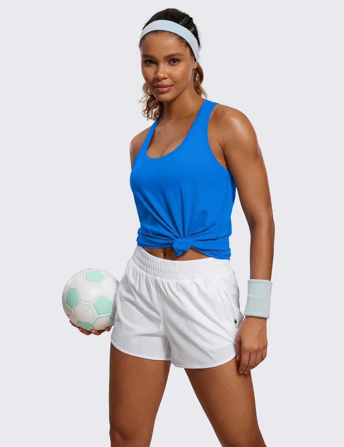 imageCRZ YOGA Pima Cotton Racerback Tank Tops for Women Workout Athletic Casual Soft Scoop Neck Sleeveless ShirtsSparkle Blue