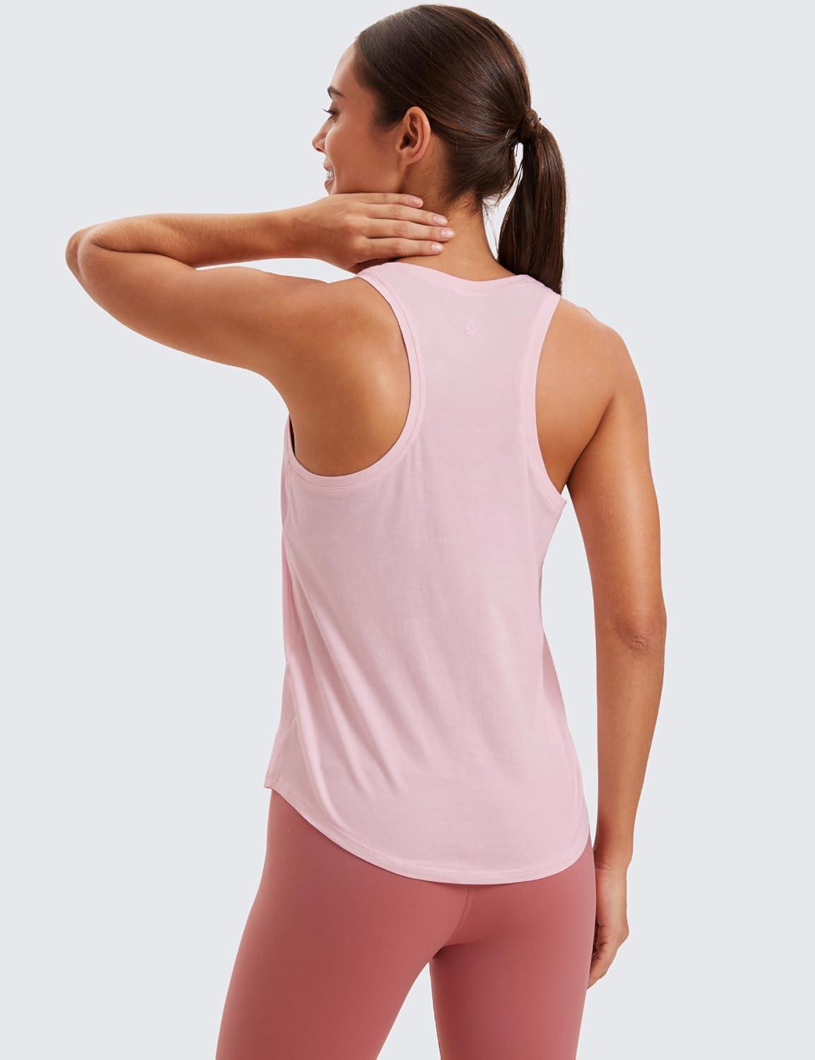 imageCRZ YOGA Pima Cotton Racerback Tank Tops for Women Workout Athletic Casual Soft Scoop Neck Sleeveless ShirtsStrawberry Pink