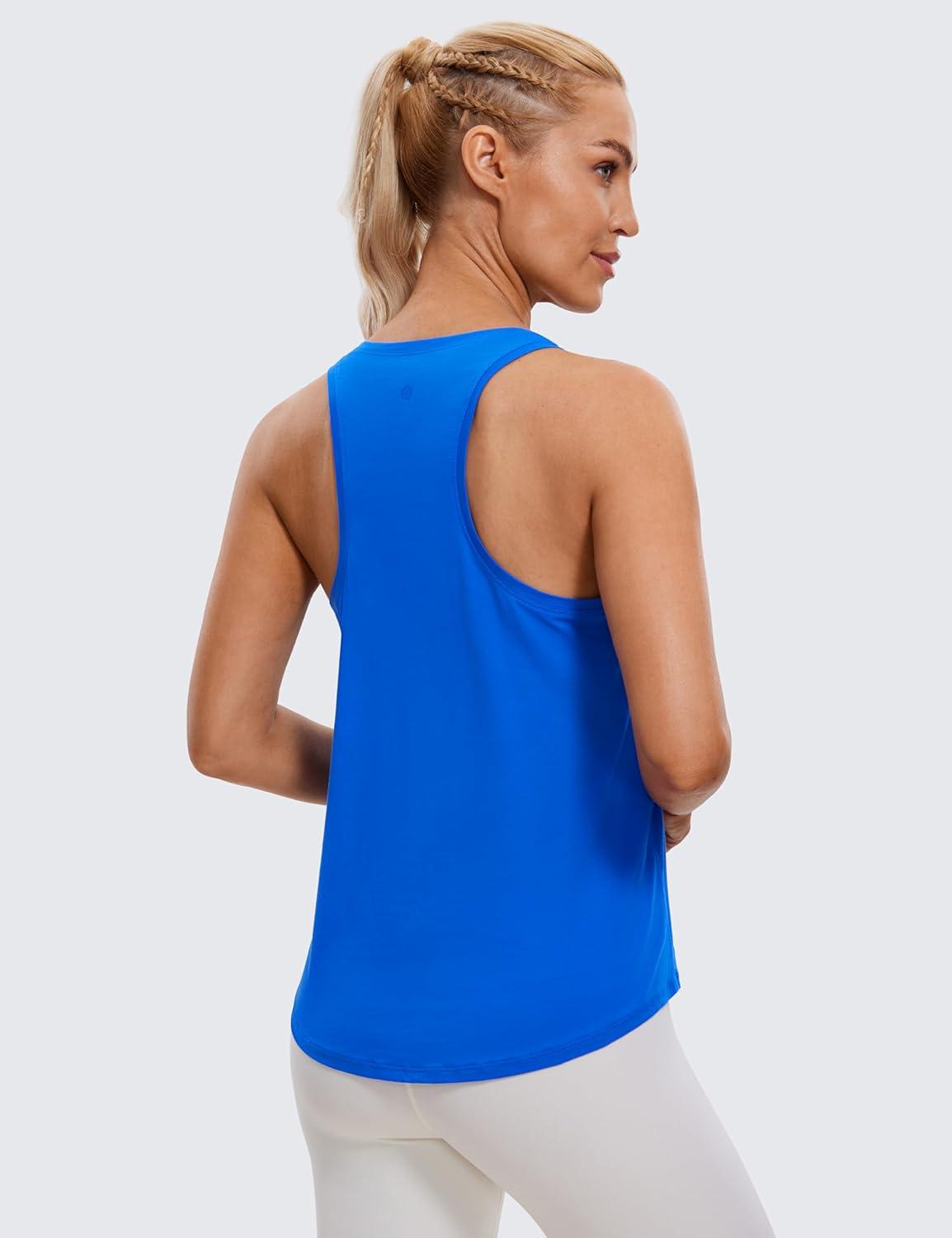 imageCRZ YOGA Pima Cotton Racerback Tank Tops for Women Workout Athletic Casual Soft Scoop Neck Sleeveless ShirtsStrong Blue