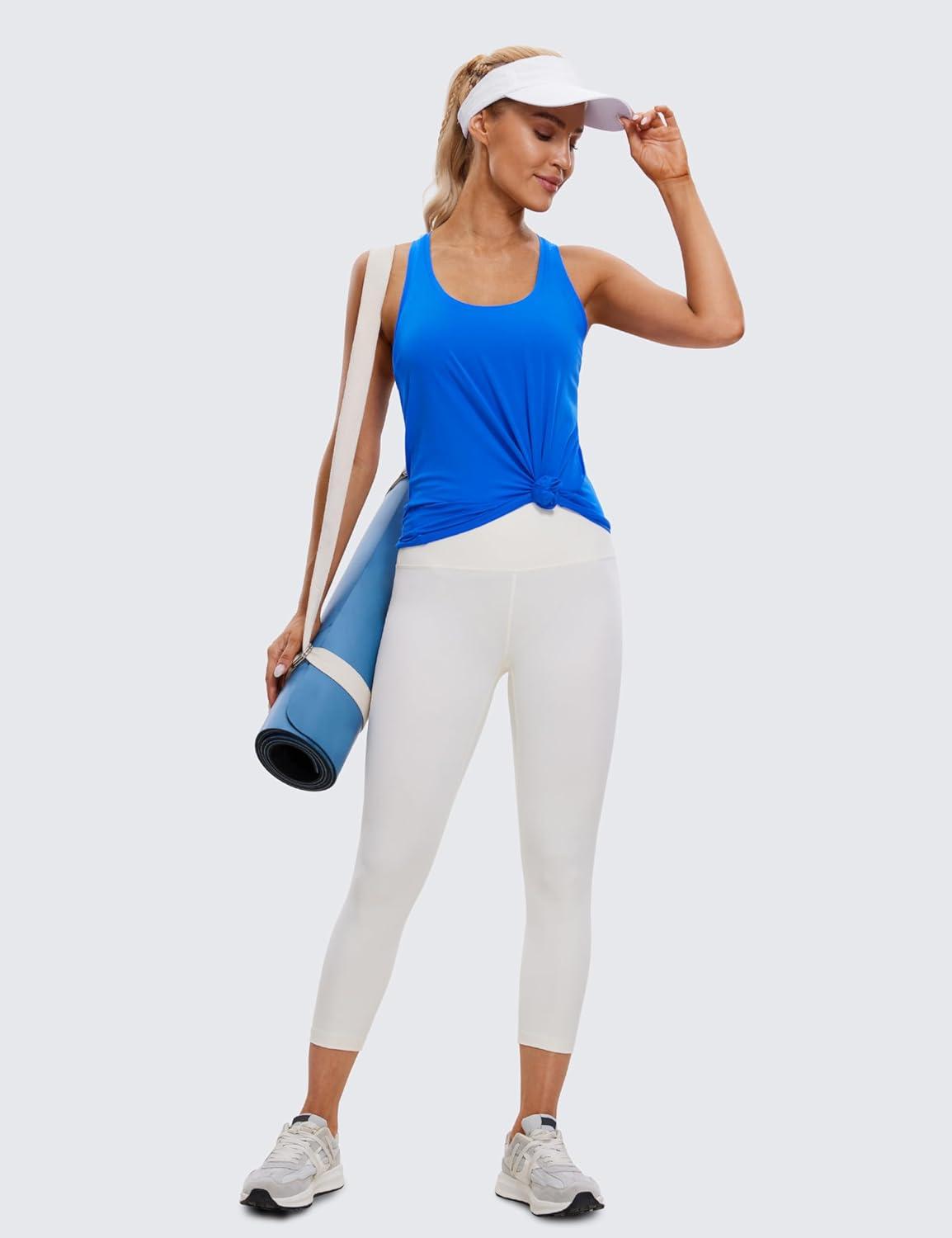 imageCRZ YOGA Pima Cotton Racerback Tank Tops for Women Workout Athletic Casual Soft Scoop Neck Sleeveless ShirtsStrong Blue