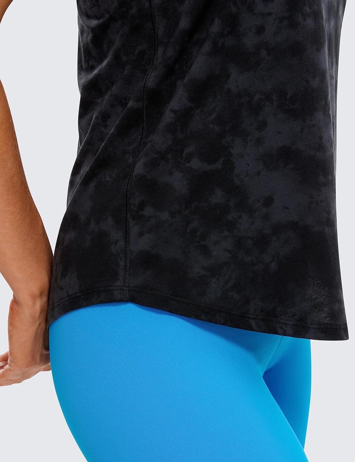 imageCRZ YOGA Pima Cotton Racerback Tank Tops for Women Workout Athletic Casual Soft Scoop Neck Sleeveless ShirtsTie Dye Smoke Ink