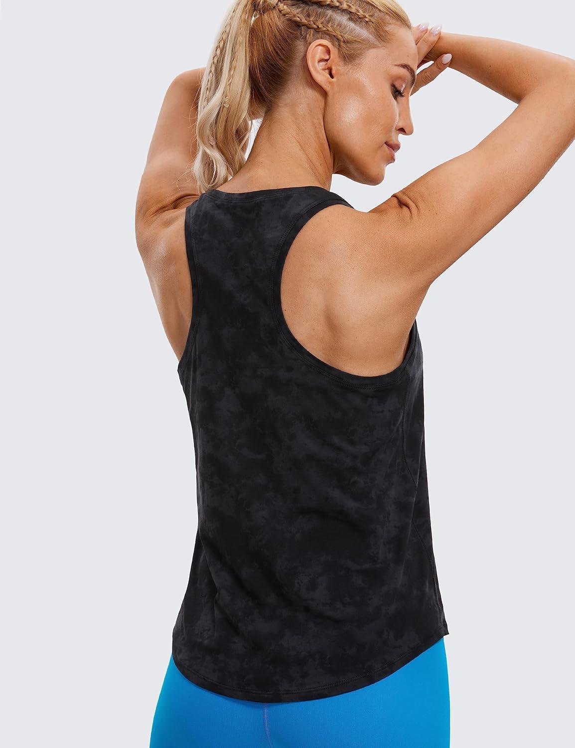 imageCRZ YOGA Pima Cotton Racerback Tank Tops for Women Workout Athletic Casual Soft Scoop Neck Sleeveless ShirtsTie Dye Smoke Ink