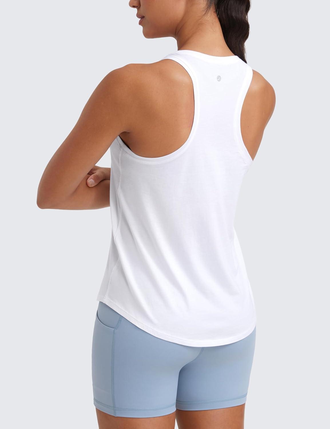 imageCRZ YOGA Pima Cotton Racerback Tank Tops for Women Workout Athletic Casual Soft Scoop Neck Sleeveless ShirtsWhite