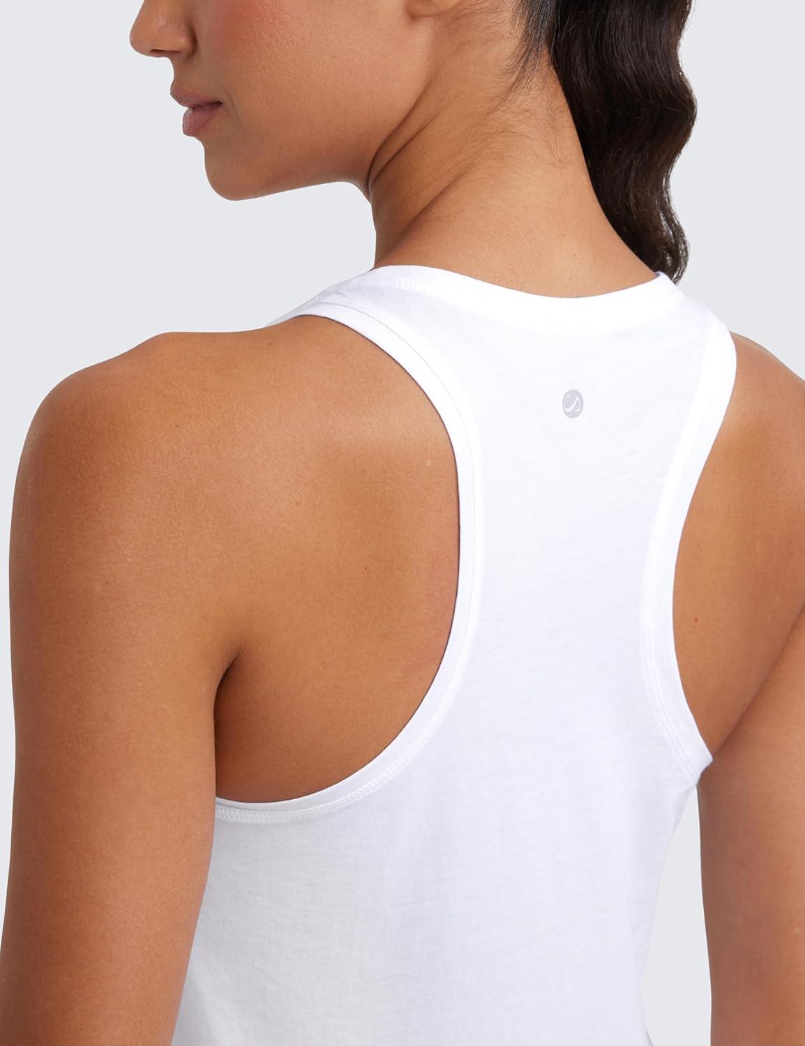 imageCRZ YOGA Pima Cotton Racerback Tank Tops for Women Workout Athletic Casual Soft Scoop Neck Sleeveless ShirtsWhite