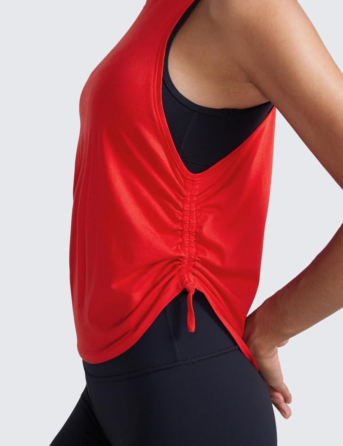 imageCRZ YOGA Pima Cotton Ruched Side Tank Tops for Women Workout Athletic Casual Racerback Crewneck Loose Sleeveless ShirtsFestival Red