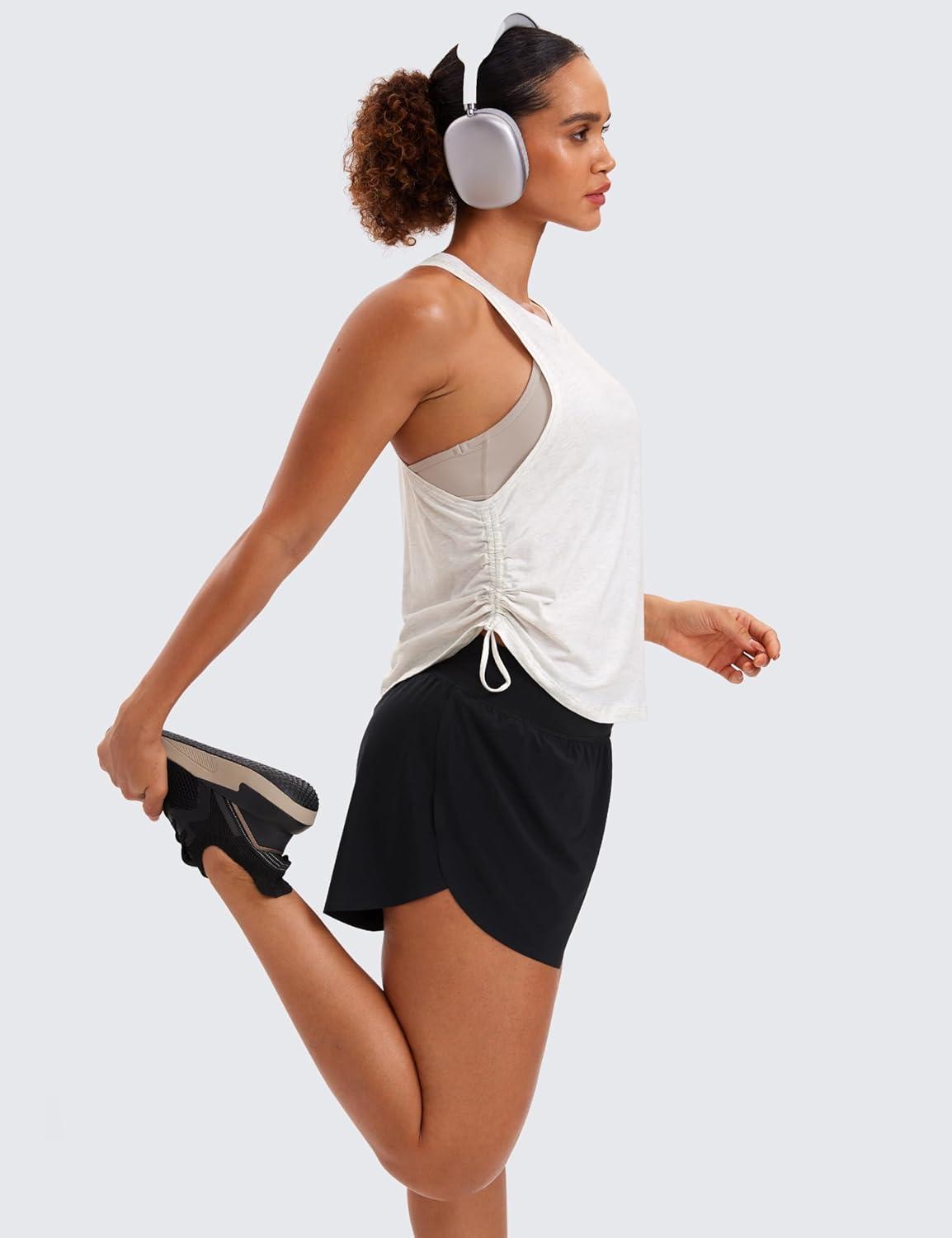 imageCRZ YOGA Pima Cotton Ruched Side Tank Tops for Women Workout Athletic Casual Racerback Crewneck Loose Sleeveless ShirtsIce GreyWhite