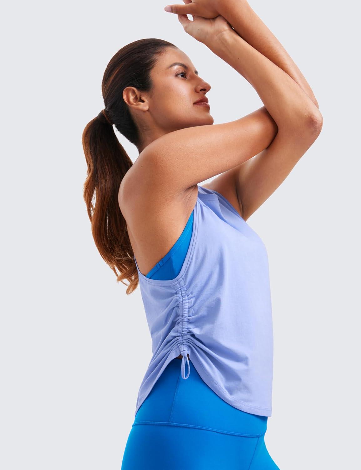 imageCRZ YOGA Pima Cotton Ruched Side Tank Tops for Women Workout Athletic Casual Racerback Crewneck Loose Sleeveless ShirtsPeriwinkle Purple