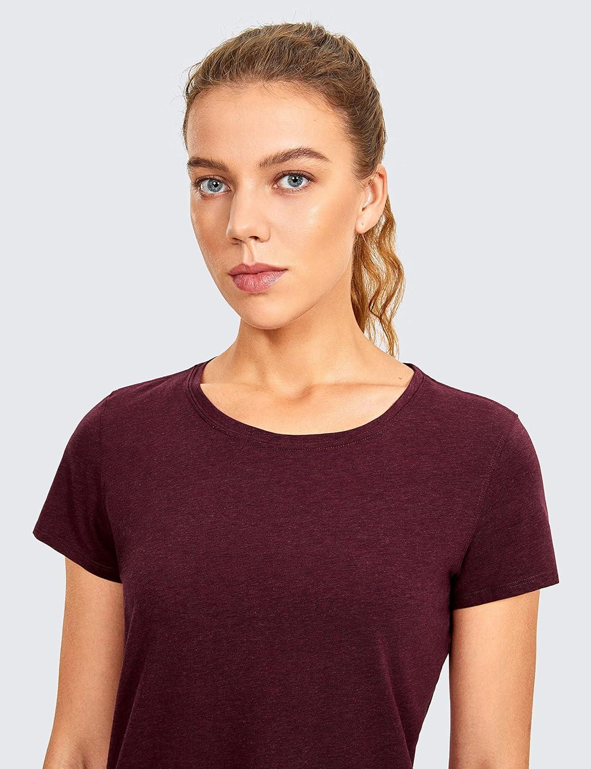 imageCRZ YOGA Pima Cotton Womens Short Sleeve Shirt Loose Casual Yoga TShirt Athletic Workout TopsBerry Heather