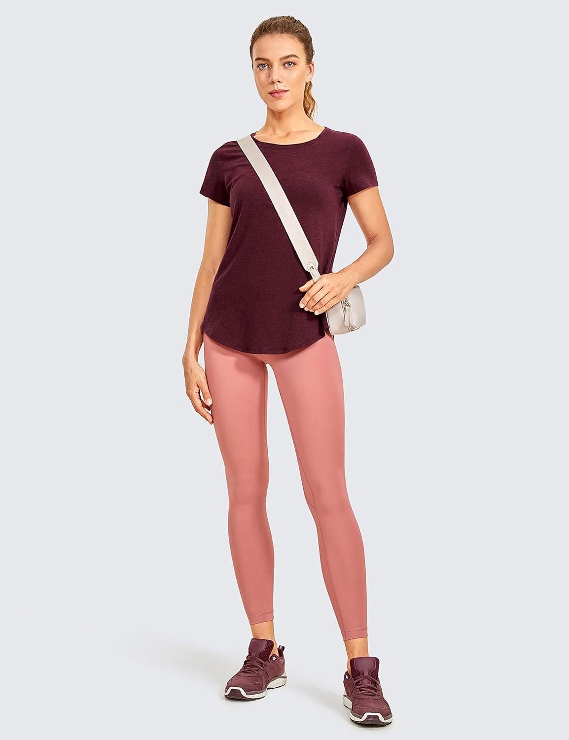 imageCRZ YOGA Pima Cotton Womens Short Sleeve Shirt Loose Casual Yoga TShirt Athletic Workout TopsBerry Heather