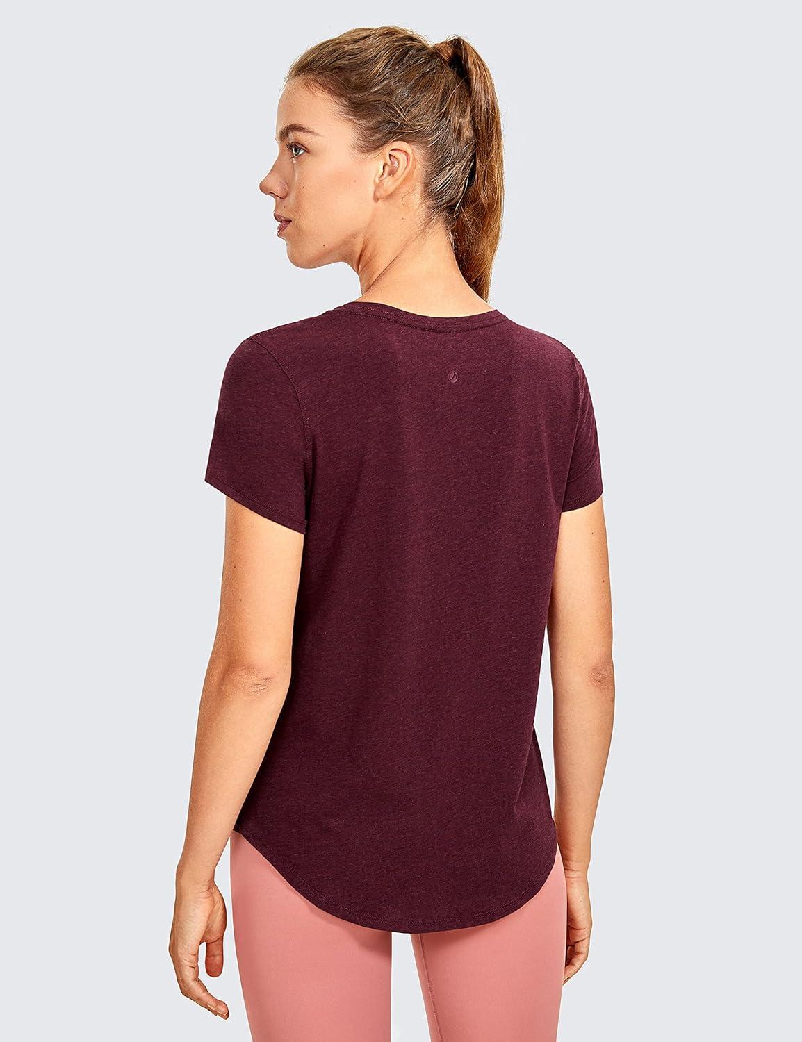 imageCRZ YOGA Pima Cotton Womens Short Sleeve Shirt Loose Casual Yoga TShirt Athletic Workout TopsBerry Heather