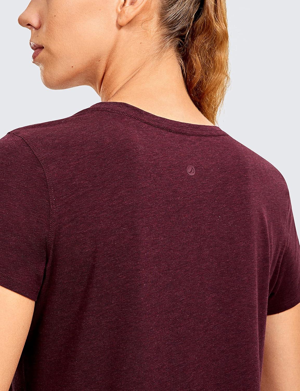 imageCRZ YOGA Pima Cotton Womens Short Sleeve Shirt Loose Casual Yoga TShirt Athletic Workout TopsBerry Heather
