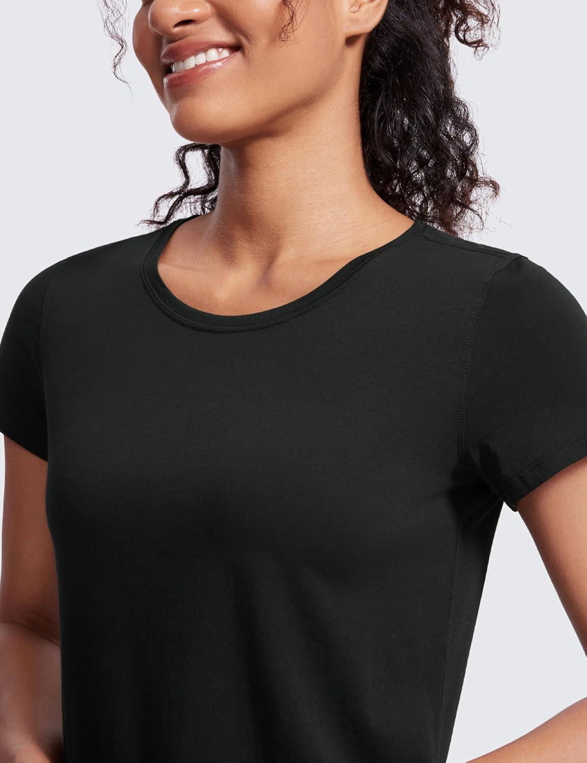 imageCRZ YOGA Pima Cotton Womens Short Sleeve Shirt Loose Casual Yoga TShirt Athletic Workout TopsBlack
