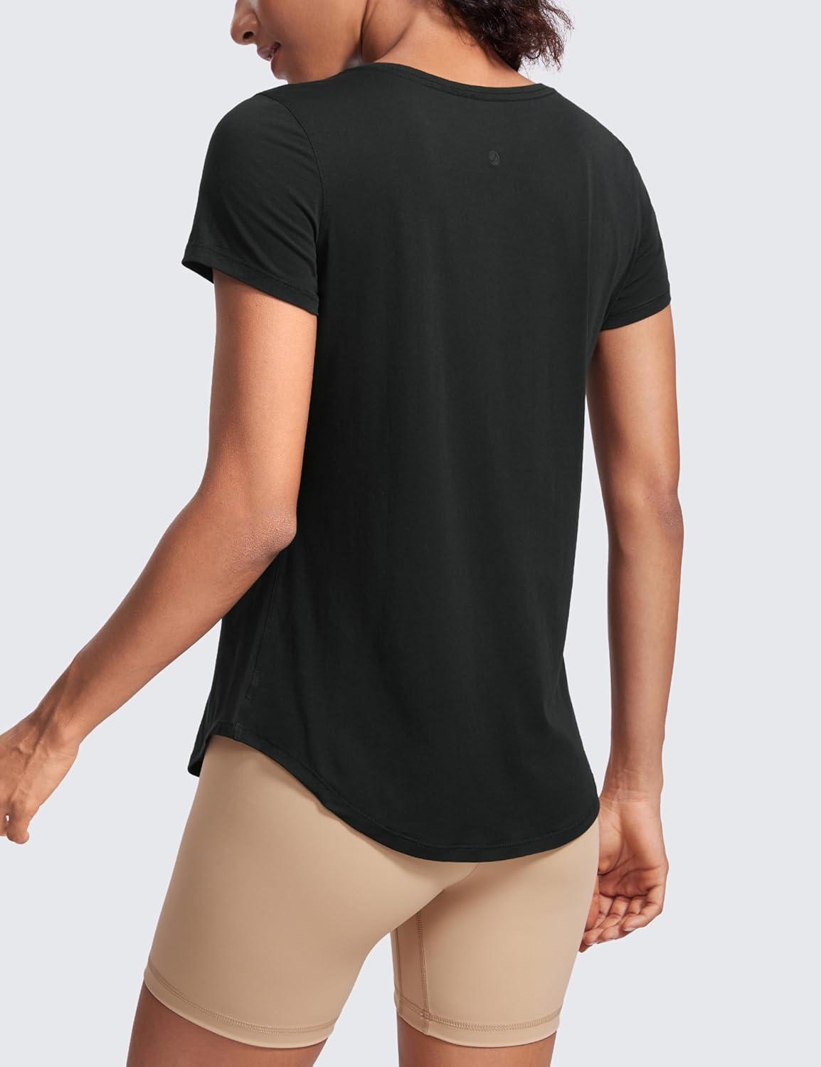 imageCRZ YOGA Pima Cotton Womens Short Sleeve Shirt Loose Casual Yoga TShirt Athletic Workout TopsBlack