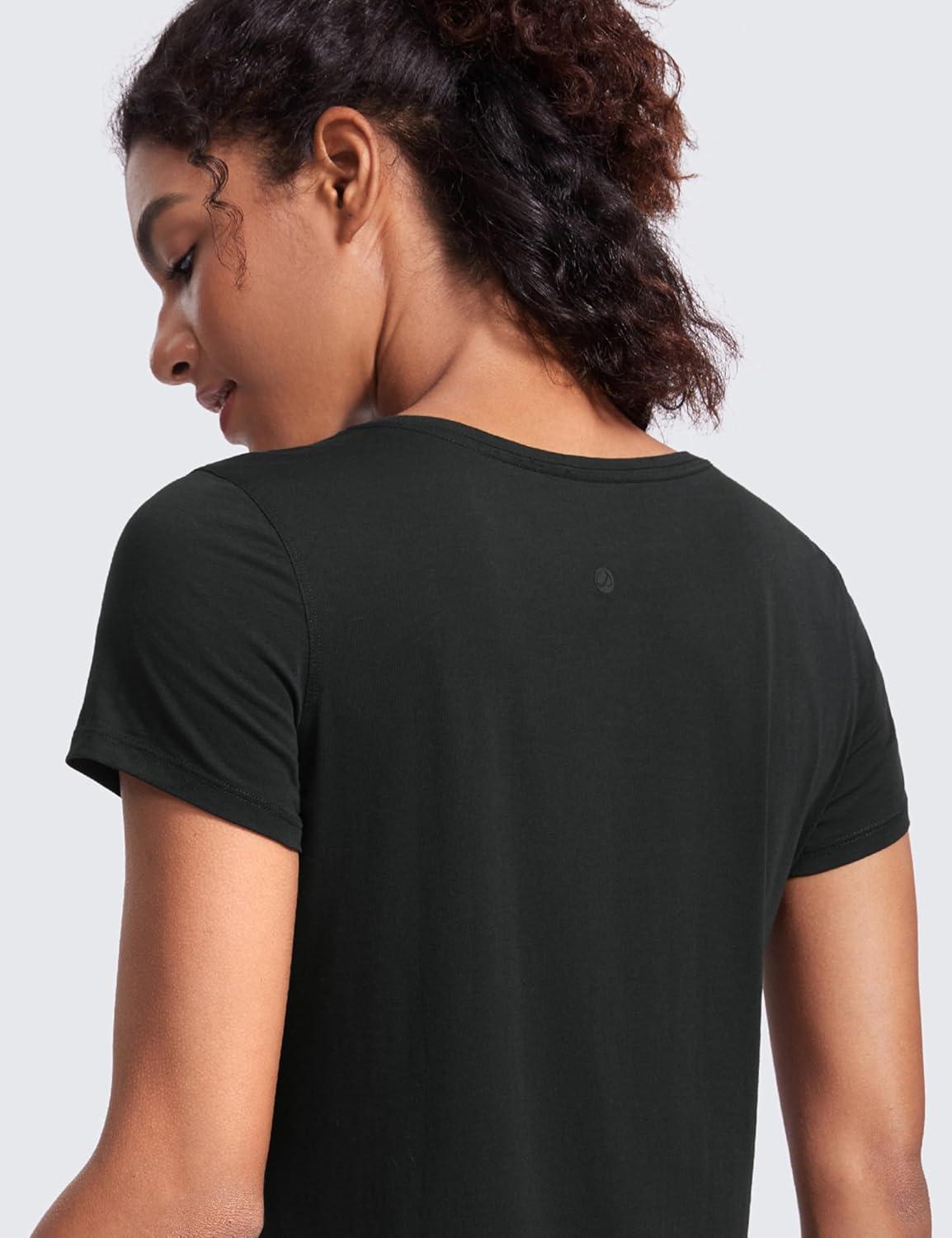 imageCRZ YOGA Pima Cotton Womens Short Sleeve Shirt Loose Casual Yoga TShirt Athletic Workout TopsBlack