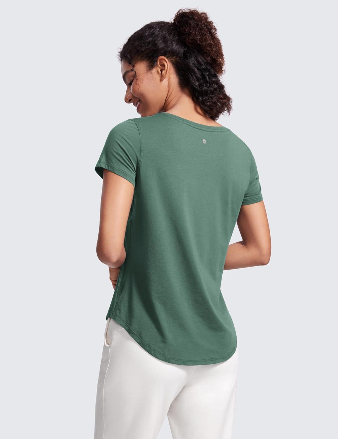 imageCRZ YOGA Pima Cotton Womens Short Sleeve Shirt Loose Casual Yoga TShirt Athletic Workout TopsGraphite Green