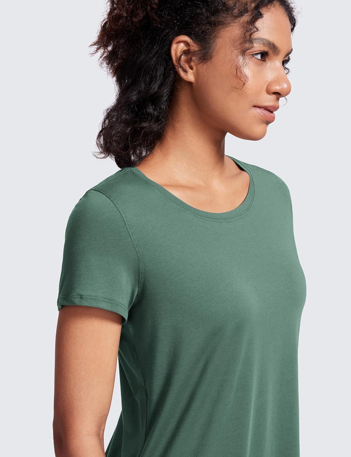 imageCRZ YOGA Pima Cotton Womens Short Sleeve Shirt Loose Casual Yoga TShirt Athletic Workout TopsGraphite Green