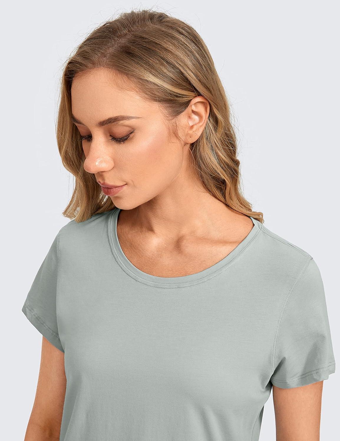 imageCRZ YOGA Pima Cotton Womens Short Sleeve Shirt Loose Casual Yoga TShirt Athletic Workout TopsJade Grey