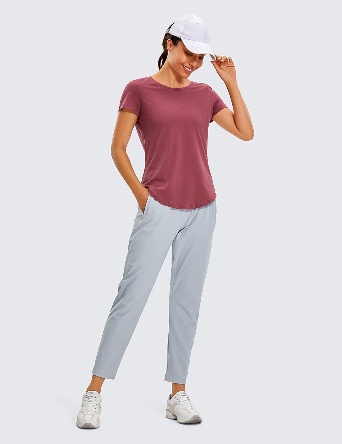 imageCRZ YOGA Pima Cotton Womens Short Sleeve Shirt Loose Casual Yoga TShirt Athletic Workout TopsMisty Merlot