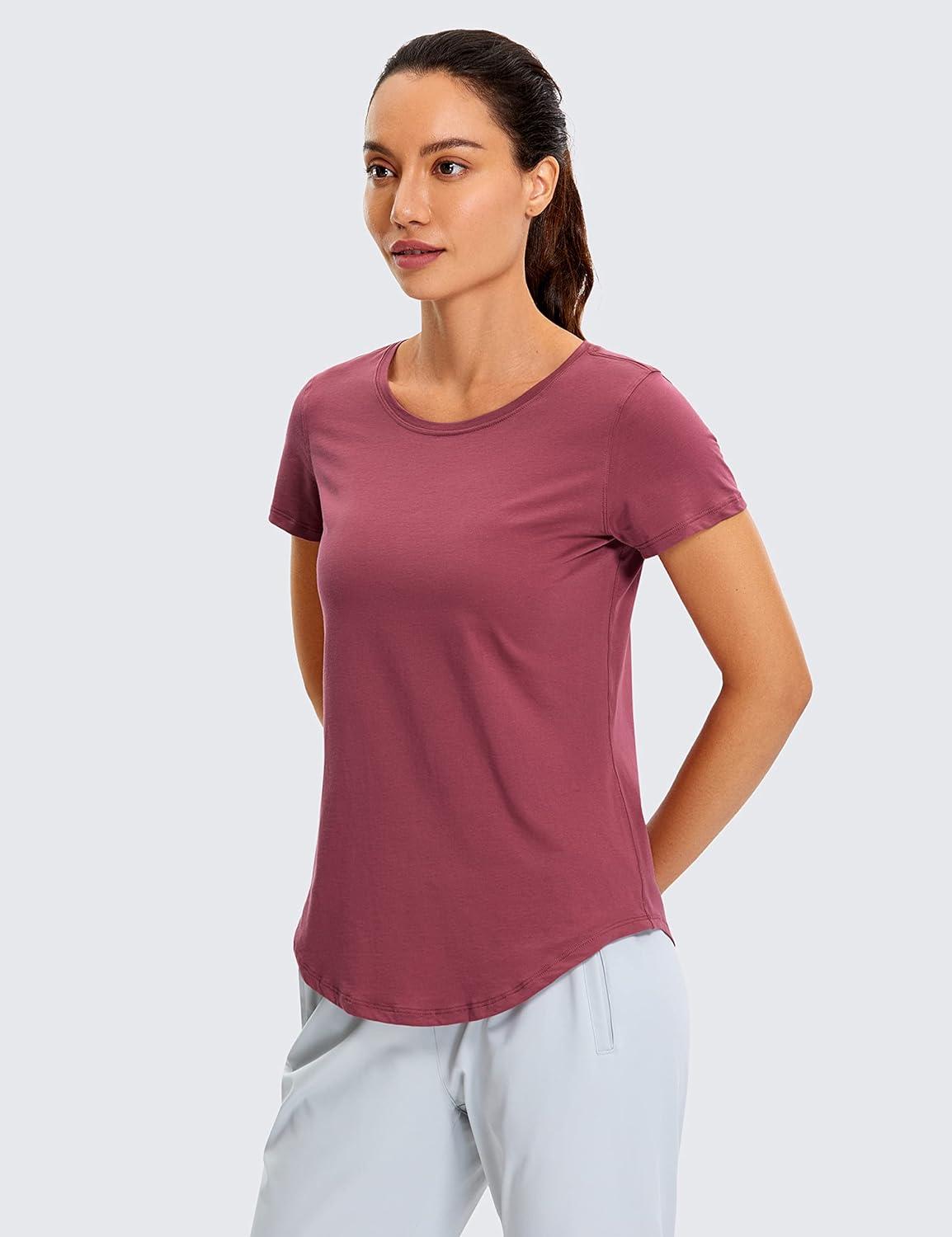 imageCRZ YOGA Pima Cotton Womens Short Sleeve Shirt Loose Casual Yoga TShirt Athletic Workout TopsMisty Merlot