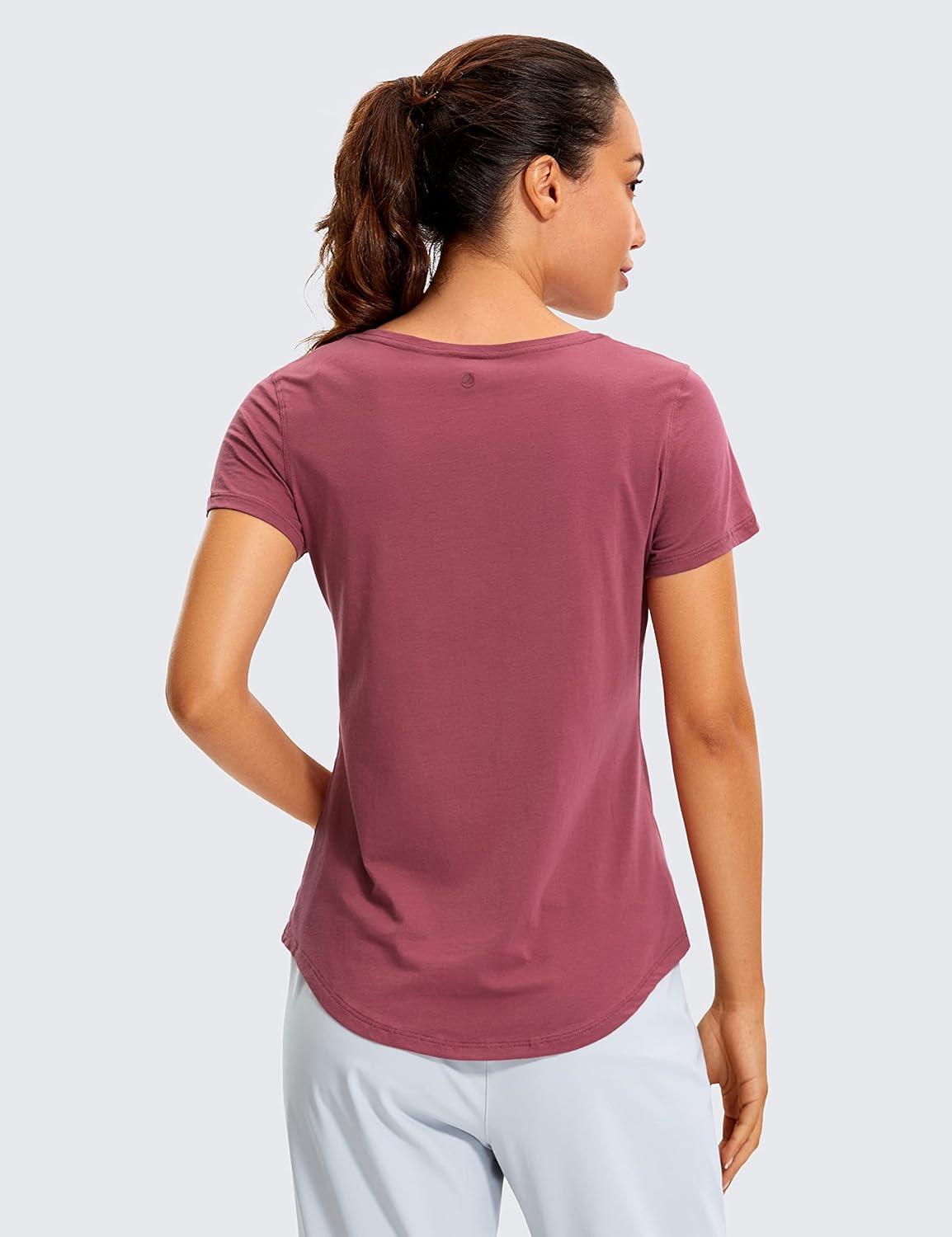 imageCRZ YOGA Pima Cotton Womens Short Sleeve Shirt Loose Casual Yoga TShirt Athletic Workout TopsMisty Merlot