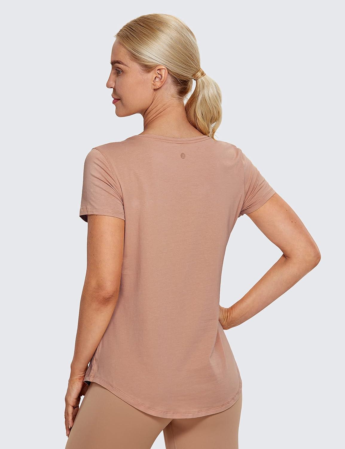 imageCRZ YOGA Pima Cotton Womens Short Sleeve Shirt Loose Casual Yoga TShirt Athletic Workout TopsMocha Mousse