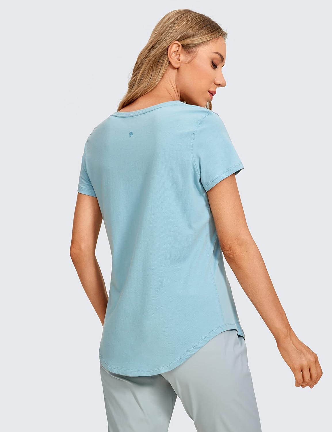 imageCRZ YOGA Pima Cotton Womens Short Sleeve Shirt Loose Casual Yoga TShirt Athletic Workout TopsPure Blue