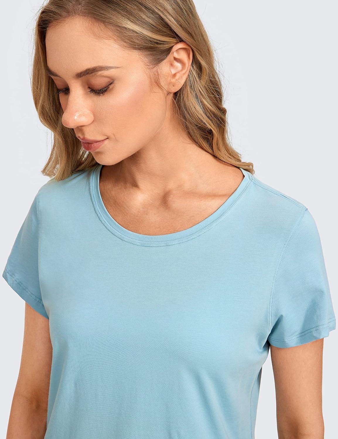 imageCRZ YOGA Pima Cotton Womens Short Sleeve Shirt Loose Casual Yoga TShirt Athletic Workout TopsPure Blue