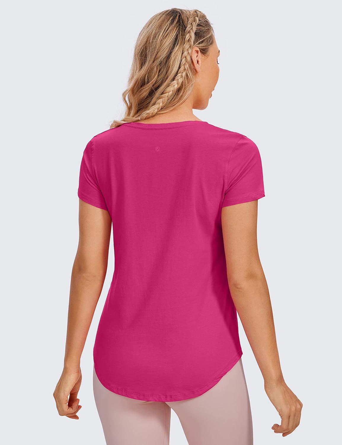 imageCRZ YOGA Pima Cotton Womens Short Sleeve Shirt Loose Casual Yoga TShirt Athletic Workout TopsSizzling Pink