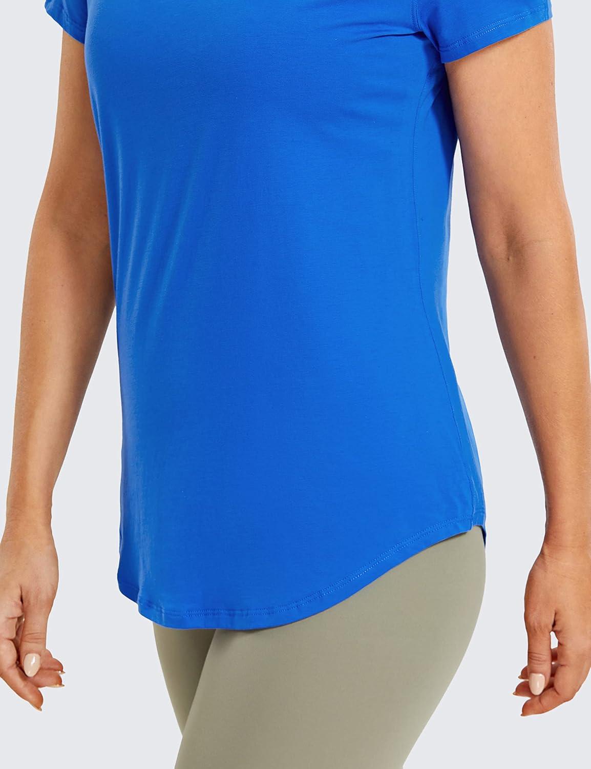 imageCRZ YOGA Pima Cotton Womens Short Sleeve Shirt Loose Casual Yoga TShirt Athletic Workout TopsStrong Blue