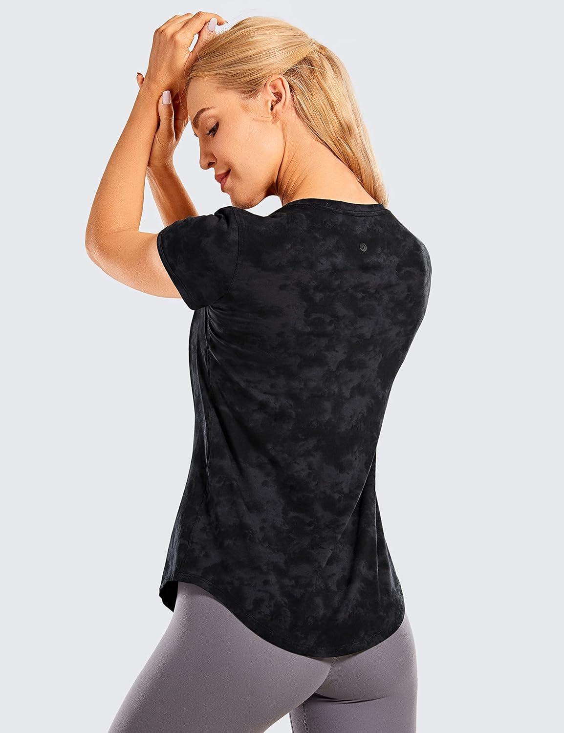 imageCRZ YOGA Pima Cotton Womens Short Sleeve Shirt Loose Casual Yoga TShirt Athletic Workout TopsTie Dye Smoke Ink