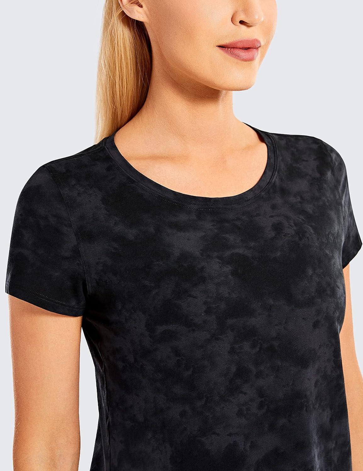 imageCRZ YOGA Pima Cotton Womens Short Sleeve Shirt Loose Casual Yoga TShirt Athletic Workout TopsTie Dye Smoke Ink