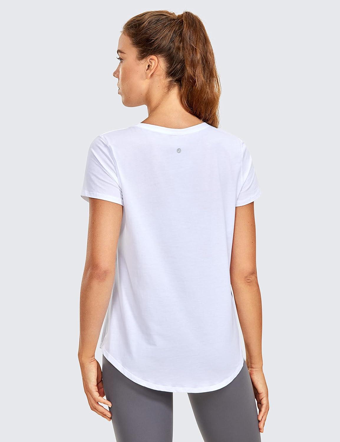 imageCRZ YOGA Pima Cotton Womens Short Sleeve Shirt Loose Casual Yoga TShirt Athletic Workout TopsWhite