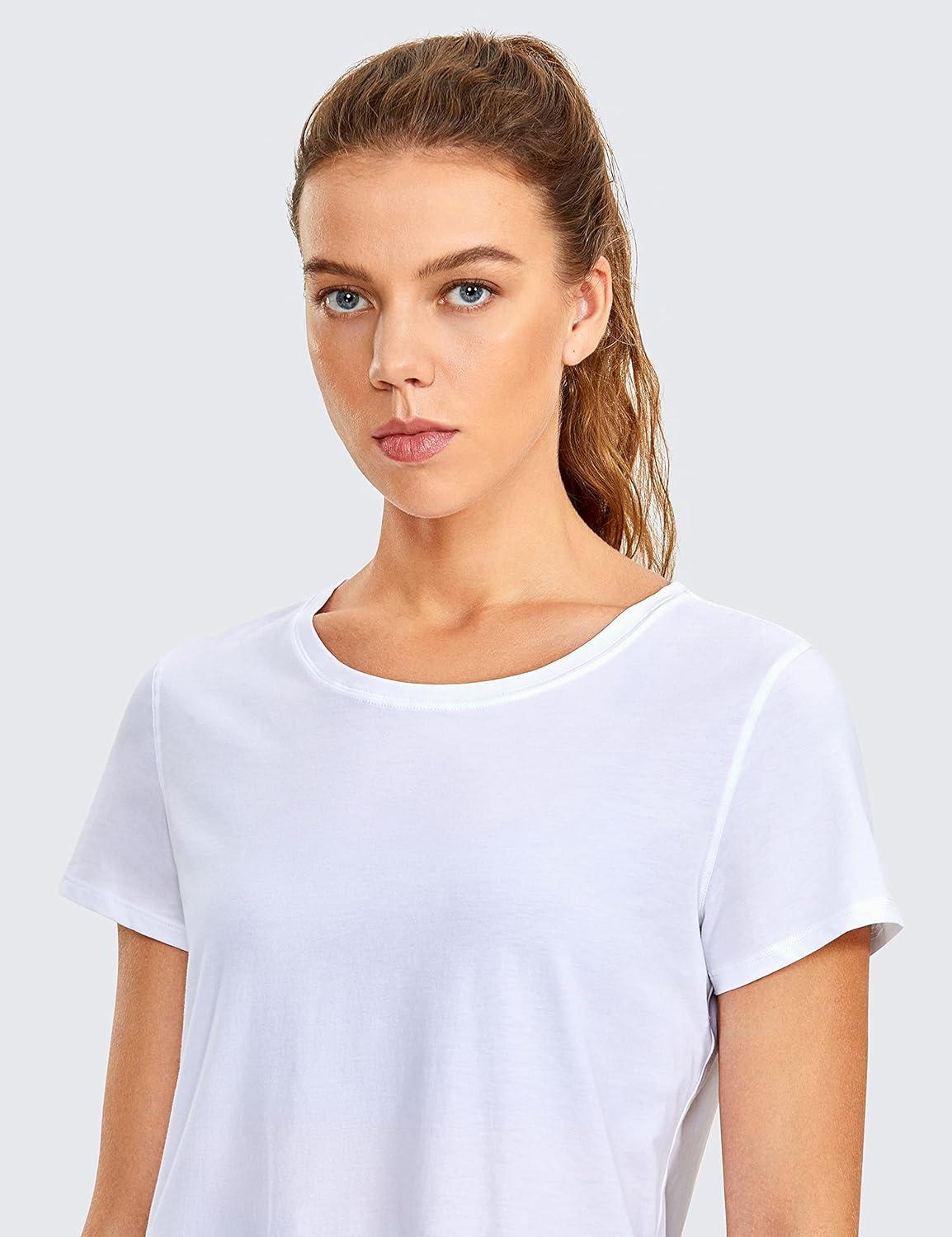 imageCRZ YOGA Pima Cotton Womens Short Sleeve Shirt Loose Casual Yoga TShirt Athletic Workout TopsWhite