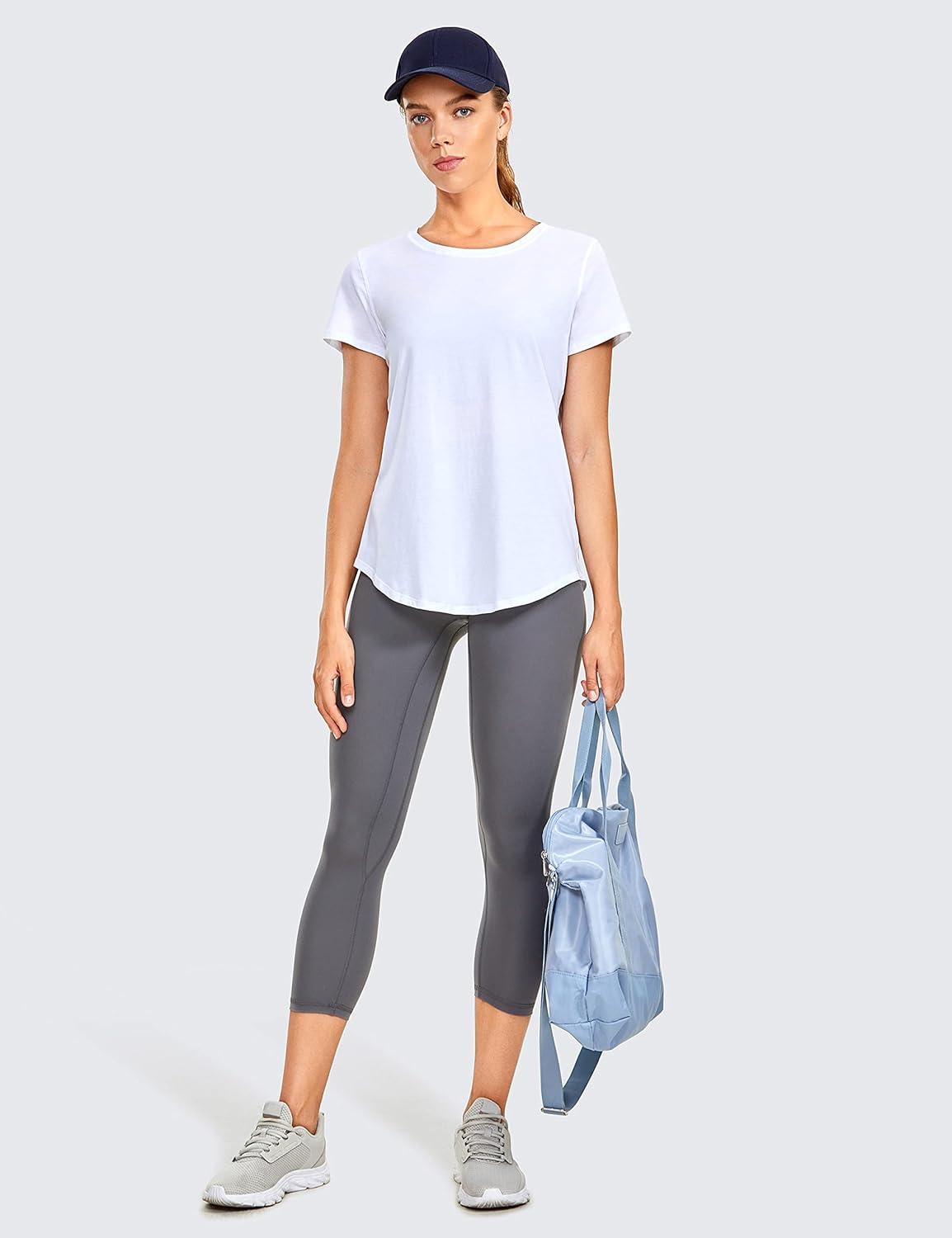 imageCRZ YOGA Pima Cotton Womens Short Sleeve Shirt Loose Casual Yoga TShirt Athletic Workout TopsWhite