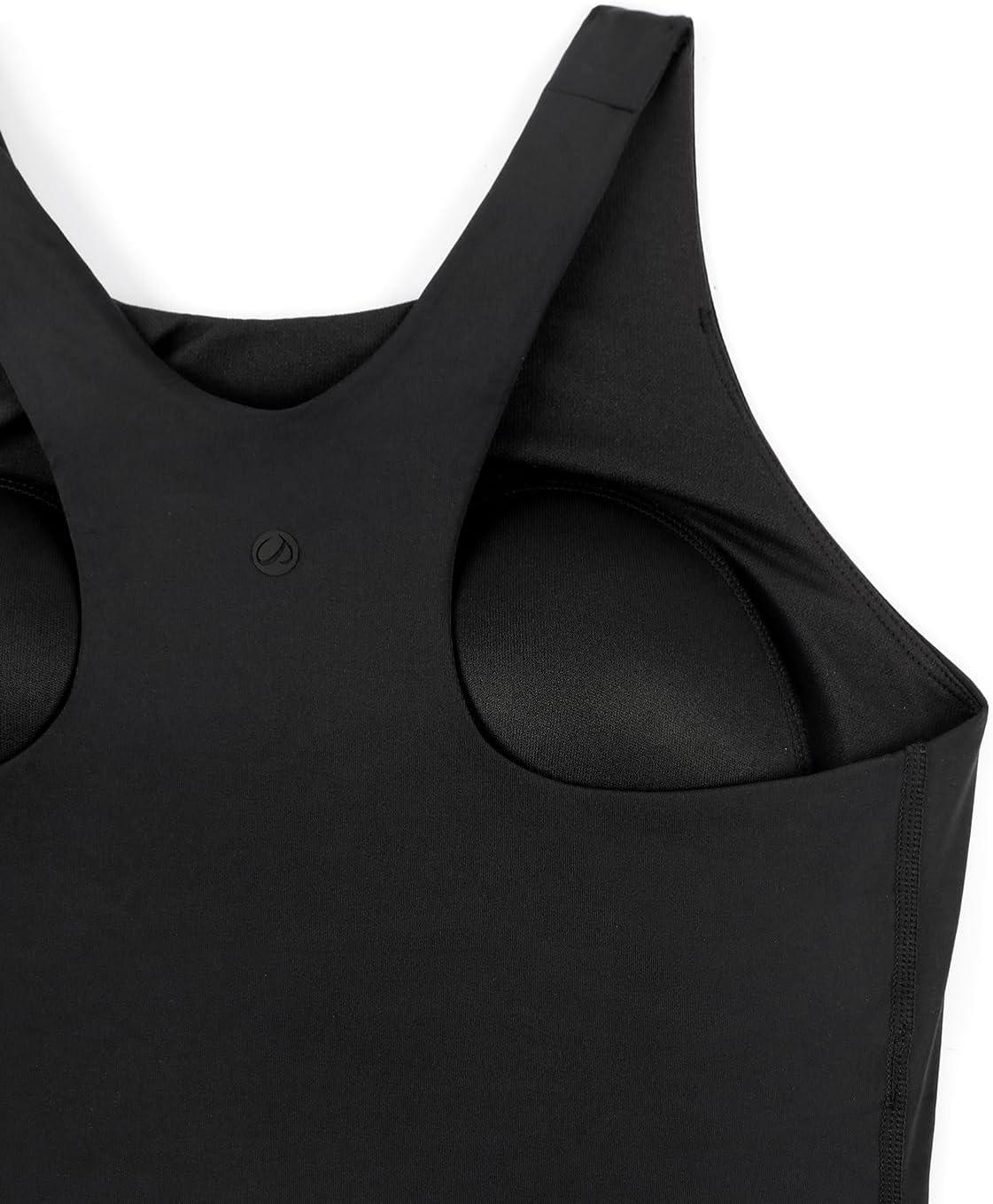 imageCRZ YOGA Racerback Bikini Tops for Women Padded High Neck Modest Swim Sports Bathing BraBlack