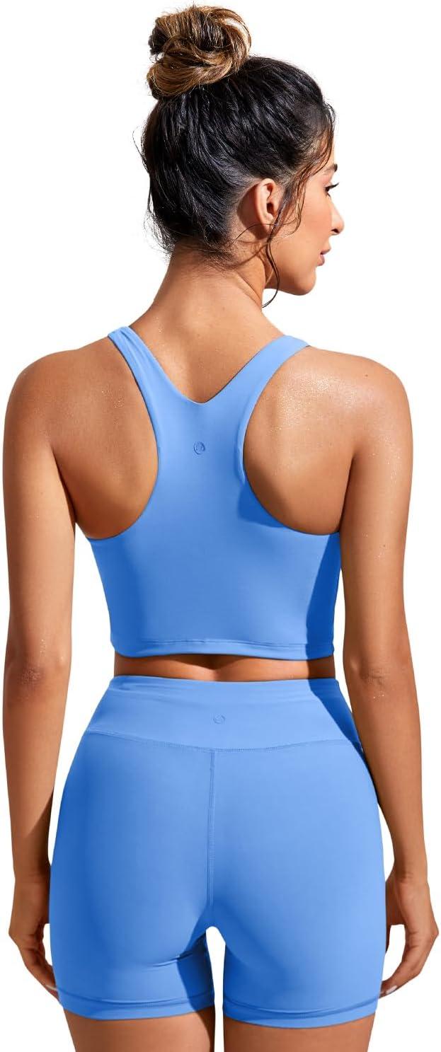 imageCRZ YOGA Racerback Bikini Tops for Women Padded High Neck Modest Swim Sports Bathing BraBlue Violet