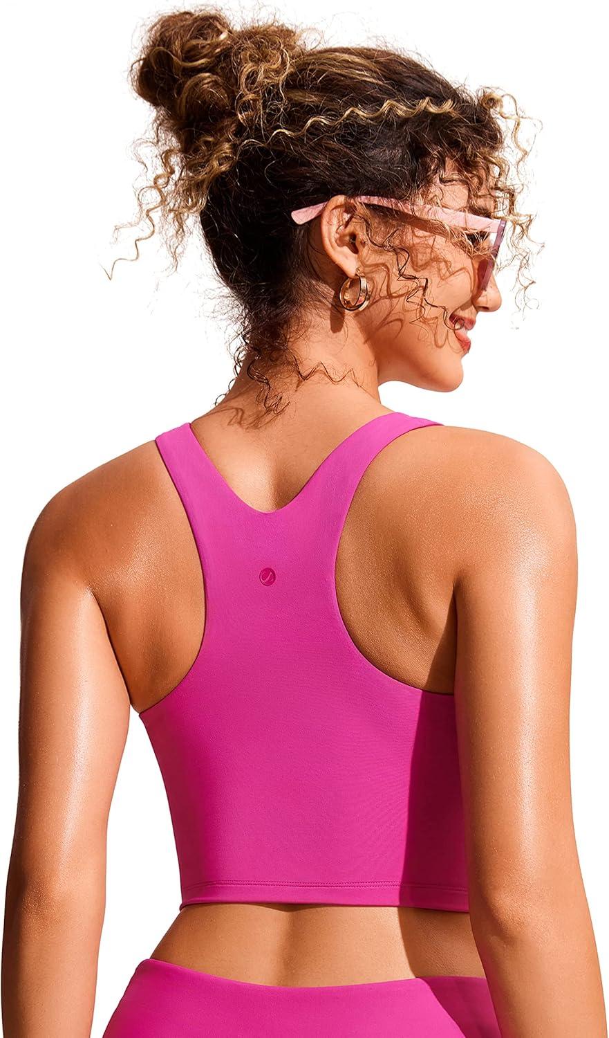 imageCRZ YOGA Racerback Bikini Tops for Women Padded High Neck Modest Swim Sports Bathing BraHibiscus Purple